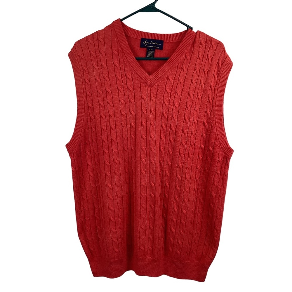 Bryon Nelson Red Sweater‎ Vest Men’s Size Large Golf 100% Cotton Stretch